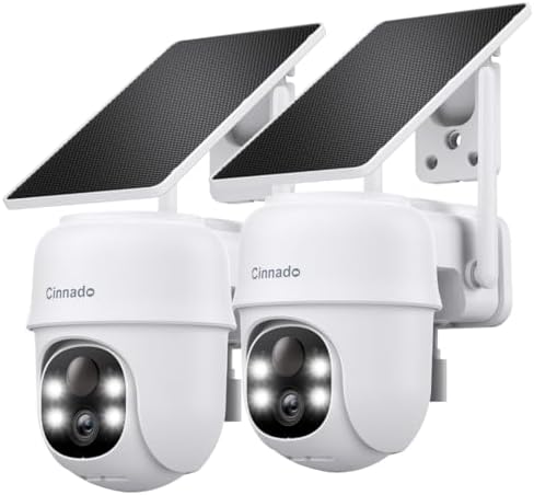 2K Cameras for Home Security-2.4G WiFi Outdoor Camera Wireless Solar/Battery Powered with solar panel, 360° Viewing, AI Human Detection, Color Night Vision, with SD Storage, Works with Alexa(2 Pack)